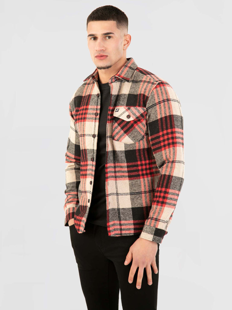 Padded check flannel mens long sleeve shirt in red | Mish Mash Jeans