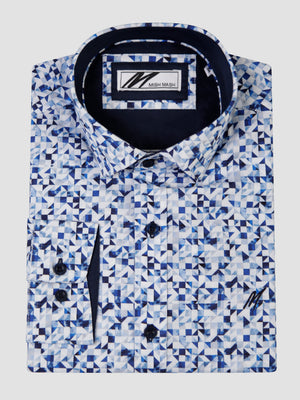 Long sleeve navy mens patterned shirt