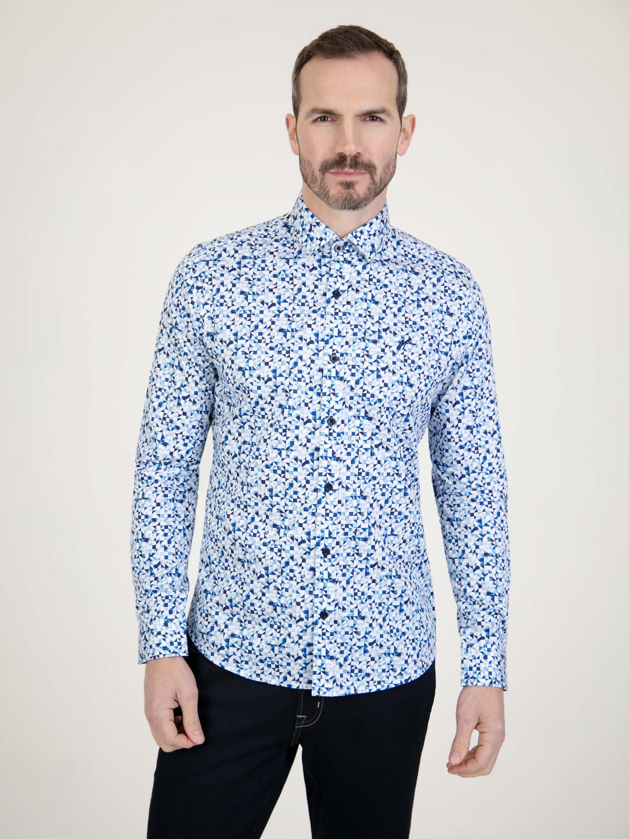 Long sleeve navy mens patterned shirt