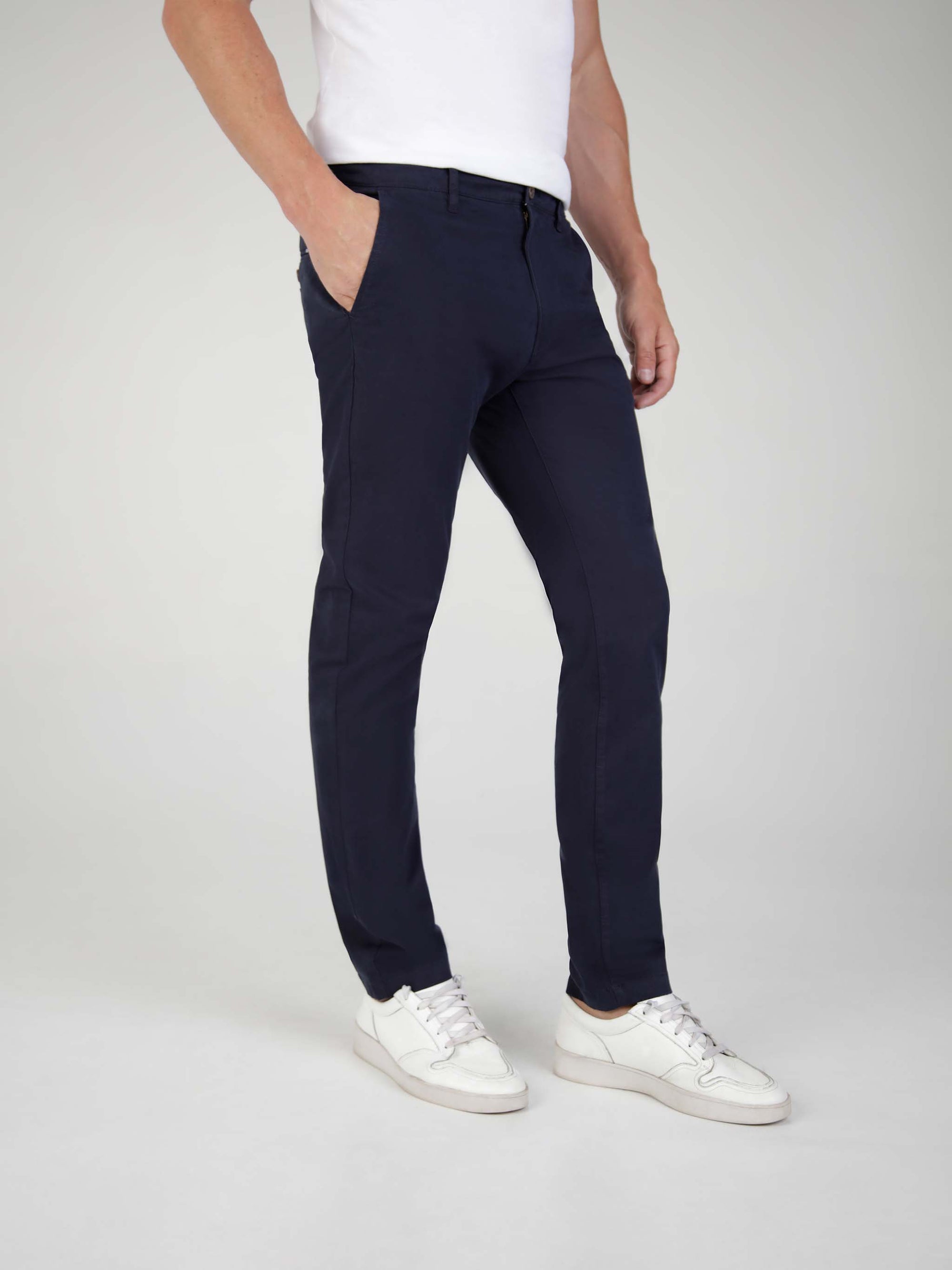 Tapered Fit Mid Stretch Casual Cotton Bromley Navy Chino Trouser