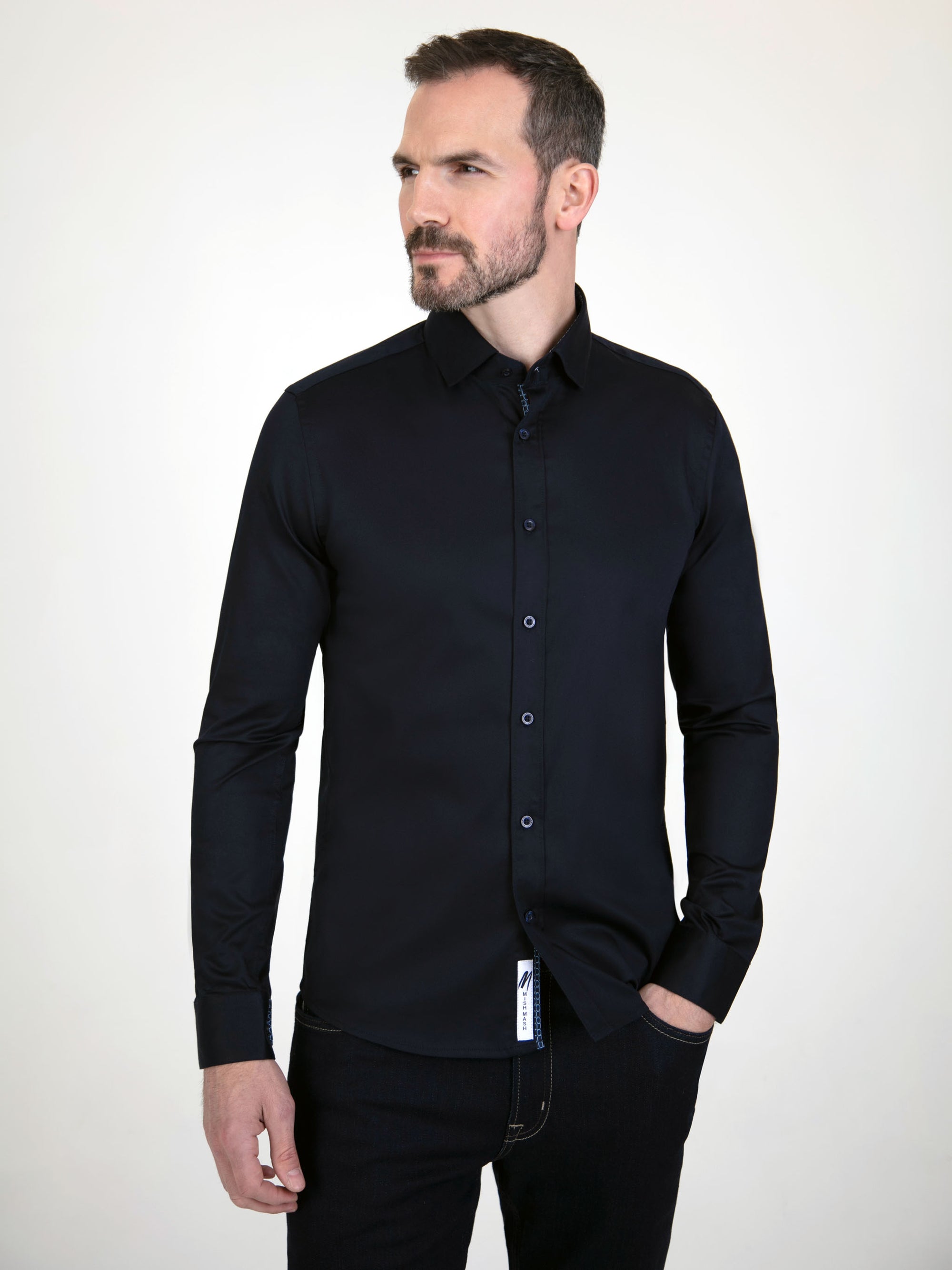 Rosewood Navy L/S Stretch Shirt