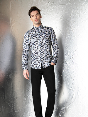 mens uk long sleeve floral formal shirt