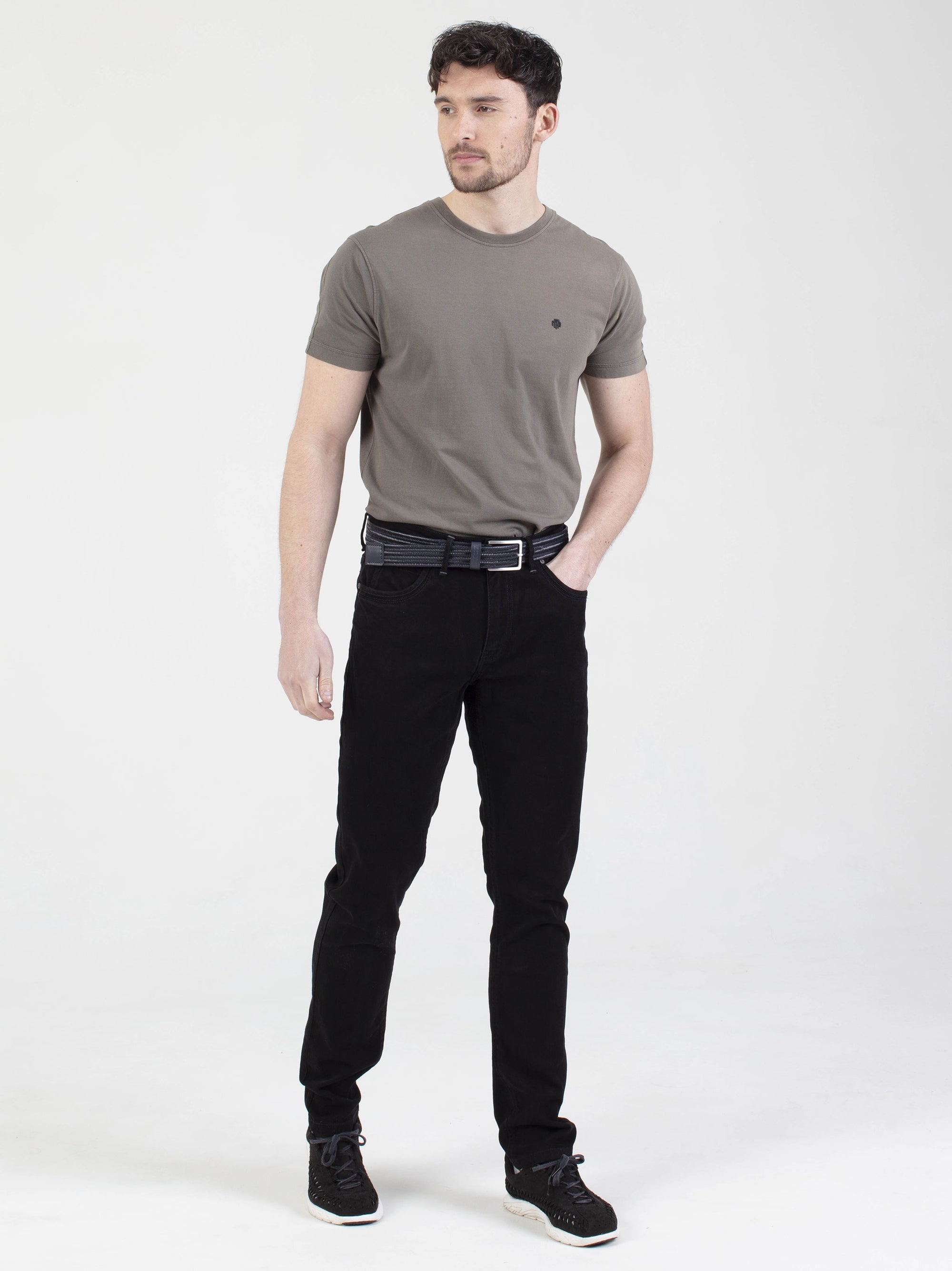 Tapered Fit Mid Stretch Brushed Denim Hawker Black Jeans